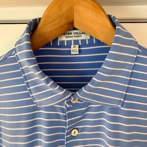 Peter Millar Light Blue and White Striped Polo